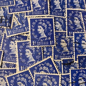 Arte de selo, Azul, Rainha Elizabeth II, Wilding, Grã-Bretanha, selos usados