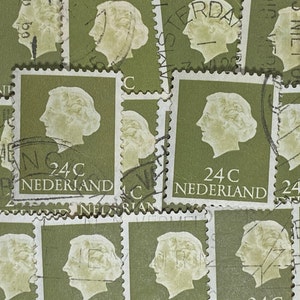 Stamp Art, Verde, Regina Queen Juliana, 24 centavos, Países Bajos, sellos usados