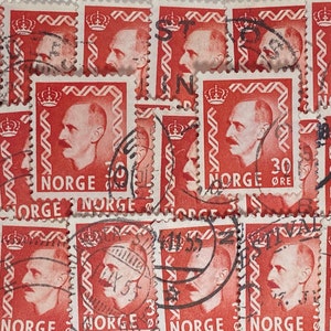 Stamp Art, Rosso, Re Haakon VII, 30 Ore, Norvegia, francobolli usati