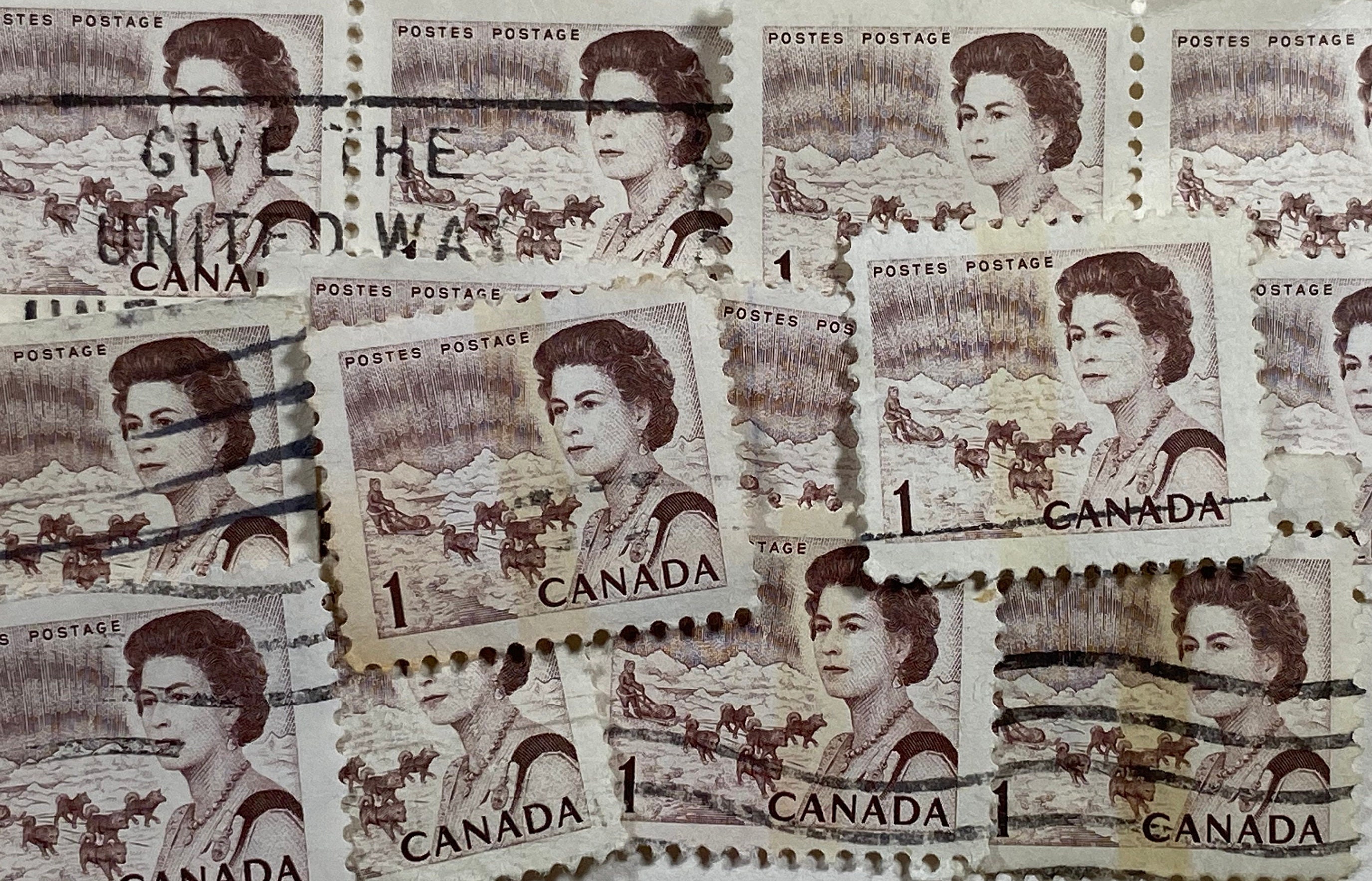 Stamp Art, Brown, Queen Elizabeth II, Canada, 1 Cent, Used Stamps