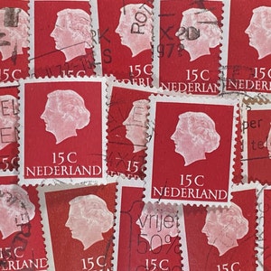 Arte de sellos, rojo, Regina Queen Juliana, 15 centavos, Países Bajos, sellos usados
