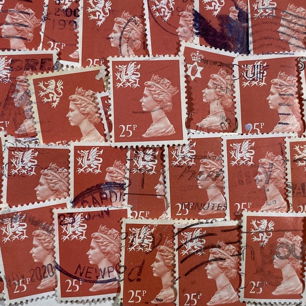 Stamp Art, Rose Red, Queen Elizabeth II, Machin, Great Britain, Regional, used stamps, 25p