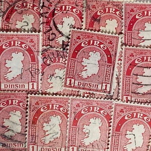 Stamp Art, rood, kaart van Ierland, 1 cent, Ierland, gebruikte postzegels
