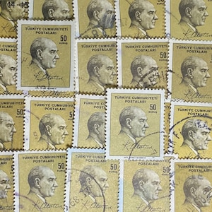 Stamp Art, Kemal Ataturk, 50 Kurus, Turchia, francobolli usati di grandi dimensioni