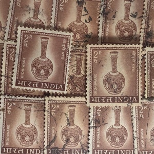 Stamp Art, Marrom, Cerâmica, Bidriware, 2P, Índia, selos usados