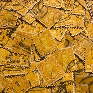 Stamp Art, geel, Monroe, 10 cent, VS, gebruikte postzegels