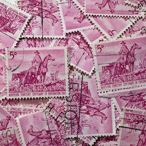 Stamp Art, Pink, Horse, Northern Territory Centenary of Exploration 1960, 5 decimalen, Australië, gebruikte postzegels