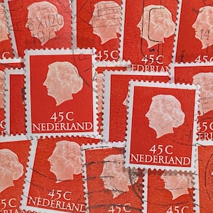 Stamp Art, Rojo, Regina Queen Juliana, 45 centavos, Países Bajos, sellos usados