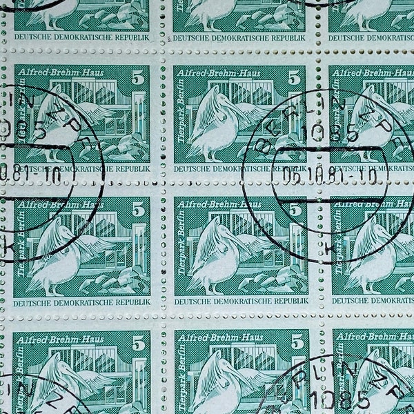 Stamp Art, Green, Tierpark Berlin, Alfred Brehm Haus, 5 Marks, DDR, used stamps