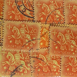 Stamp Art, Orange, Ritter zu Pferd, 20 Centavos, Portugal, gebrauchte Briefmarken