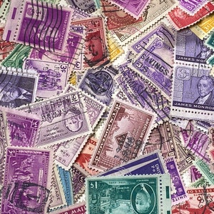 Sellos conmemorativos vintage de EE. UU. - 50 sellos diferentes de los años 1930 a 1950