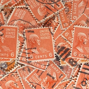Arte de sellos, naranja, John Quincy Adams, franqueo de EE. UU., 6 centavos, EE. UU., sellos usados