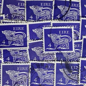 Arte filatélico, criaturas míticas, 4 centavos, Eire, Irlanda, sellos usados
