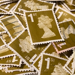 Arte filatélico, oro, reina Isabel II, Machin, Gran Bretaña, sellos usados, 1.ª clase