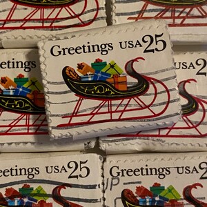 Arte con sellos, saludos, Navidad, EE. UU., 25 centavos, sellos usados