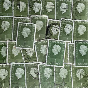 Stamp Art, Regina Queen Juliana, 1 Gulden, Países Bajos, sellos usados grandes