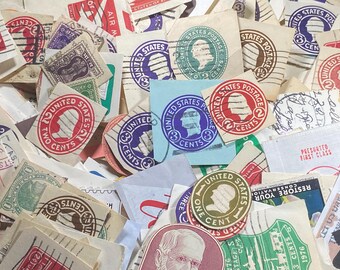 Vintage Cut to Square Stamps - 100 Stamps/many duplicates