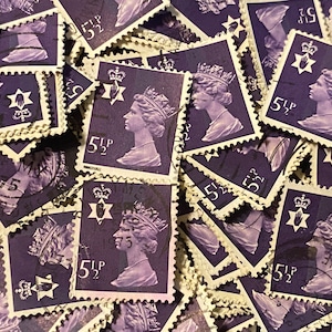 Stamp Art, Púrpura, Reina Isabel II, Machin, Gran Bretaña, sellos usados, 5,5p