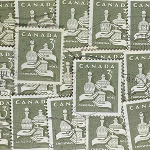 Stamp Art, Verde, Frankincense Silver Meer, Navidad/Noel, 3 centavos, Canadá, sellos usados grandes