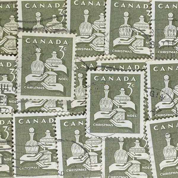 Stamp Art, Green, Frankincense Silver Meer, Christmas/Noel, 3 cents, Canada, large used stamps