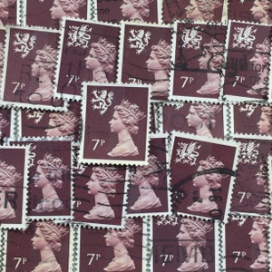 Stamp Art, paarsbruin, koningin Elizabeth II, Machin, Groot-Brittannië, regionaal, gebruikte postzegels, 7 st