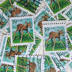 Stamp Art, Baby Deer, Doe, 19 centavos, EE. UU., sellos usados