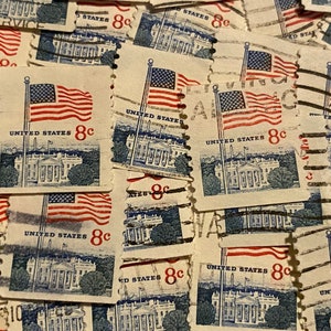 Arte de sellos, azul, bandera de EE. UU., 8 y 6 centavos, EE. UU., sellos usados