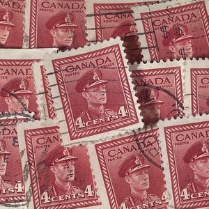 Stamp Art, Rouge, Roi George VI, Canada, timbres usagés, 4 cents