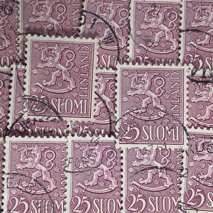 Stamp Art, Roxo, Leão, Brasão, 25 Marcas, Finlândia, selos usados