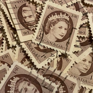 Stamp Art, Brown, Queen Elizabeth II, Wilding, Canada, gebruikte postzegels