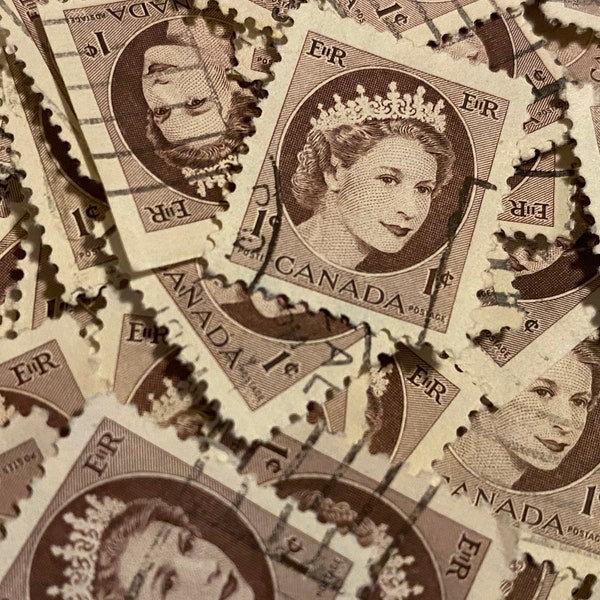 Stamp Art, Brown, Queen Elizabeth II, Wilding, Canada, used stamps