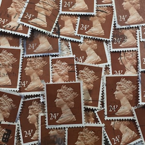 Stamp Art, Castaño, Reina Isabel II, Machin, Gran Bretaña, sellos usados, 24p