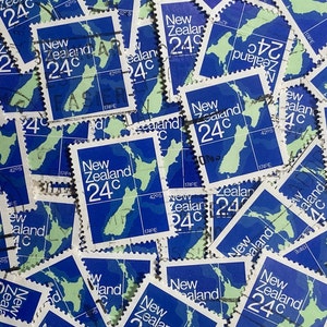 Art du timbre, carte de la Nouvelle-Zélande, timbres oblitérés