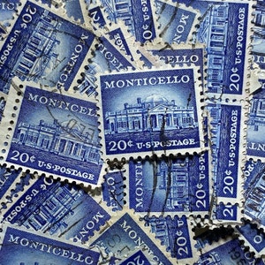 Stamp Art, blauw, Monticello, 20 cent, VS, gebruikte postzegels