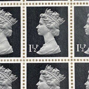 Stamp Art, Zwart, Koningin Elizabeth II, Groot-Brittannië, Machin, 1,5p, muntzegels 12 totaal