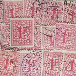 Sello artístico, rojo, escudo de armas, 1 franco, Bélgica, sellos usados