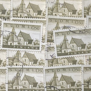 Arte em carimbo, marrom, igreja, 0,50/1,50 coroas, Finlândia, selos grandes usados