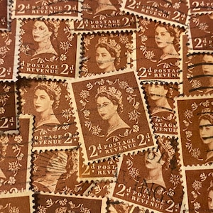 Arte em carimbo, marrom, Rainha Elizabeth II, Wilding, Grã-Bretanha, selos usados