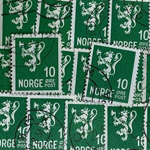 Stamp Art, Vert, Armoiries, Lion, 10 Ore, Norvège, timbres utilisés
