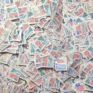 Arte con sellos, banderas antiguas de EE. UU., EE. UU., 6-29 centavos, 200 sellos usados