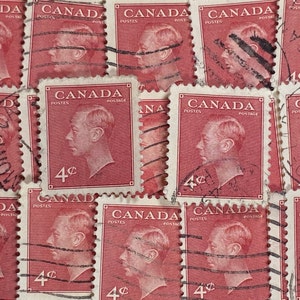 Art du timbre, rouge, roi George VI, 4 cents, Canada, timbres oblitérés