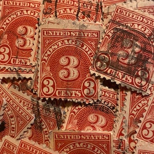 Stamp Art, Red, Port Due, 3 cent , USA, gebruikte postzegels