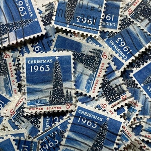 Stamp Art, blauw, kerstboom, 1963, 5 cent, VS, gebruikte postzegels