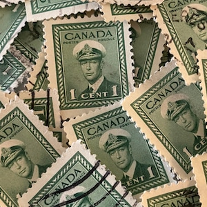 Stamp Art, Groen, Admirals Hat, King George VI, Canada, gebruikte postzegels, 1 cent
