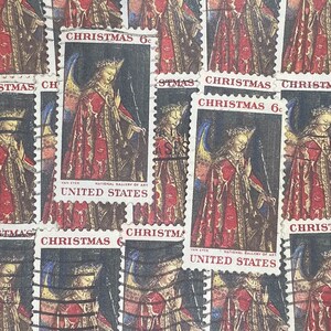 Arte de sellos, Navidad, Ángel, Van Eyck, Galería Nacional de Arte, EE. UU., 6 centavos, Sellos usados de gran tamaño