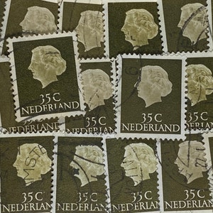 Arte de sellos, marrón verdoso, Regina Queen Juliana, 35 centavos, Países Bajos, sellos usados