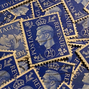 Stamp Art, Blauw, Koning George VI, Groot-Brittannië, 2,5 decimaal, gebruikte postzegels