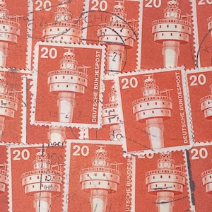Stamp Art, Orange, Observation Tower, 20 Mark, DDR, große gebrauchte Briefmarken