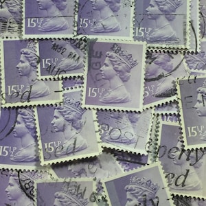 Stamp Art, Pale Violet, Queen Elizabeth II, Machin, Grã-Bretanha, selos usados, 15,5p