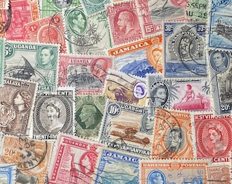 Vintage British Commonwealth Stamps - 50 Different Used Stamps 1920&#39;s - 1960&#39;s
